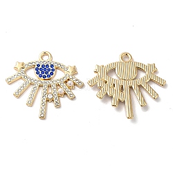 Colgantes de aleación de Diamante de imitación, con perla abs con cuentas, Sin cadmio y níque y plomo, amuletos mal de ojo, dorado, 26x28x3mm, agujero: 2 mm