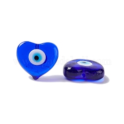 Handgemachte Glasperlen bösen Blick, Hälfte gebohrt, Herz, Blau, 16~16.5x17.5~18x5.5~6 mm, Bohrung: 1 mm