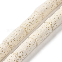 Fili di perle di roccia lavica naturale, colonna, tinto, bianco floreale, 14x7mm, Foro: 1.5 mm, circa 28pcs/filo, 15.55'' (39.5~40 cm)