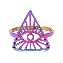 Placage ionique (ip) 304 triangle en acier inoxydable avec anneau réglable en œil de cheval pour femme, couleur arc en ciel, nous taille 6 (16.5 mm)