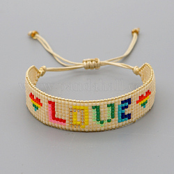 Miyuki Seed Braided Bead Bracelet, Word Love Friendship Bracelet for Women, Word, 11 inch(28cm)