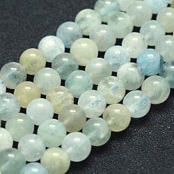 Natürliche Aquamarin Perlen Stränge, Klasse A, Runde, 8 mm, Bohrung: 1 mm, ca. 49 Stk. / Strang, 15.5 Zoll (39.5 cm)