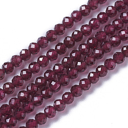 Chapelets de perles de grenat naturel, facette, ronde, 2~3x2~2.5mm, Trou: 0.2mm, Environ 181~210 pcs/chapelet, 15.9~16.3 pouce (40.4~41.5 cm)