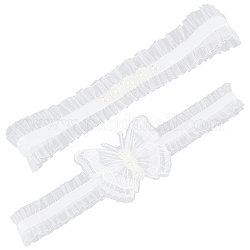 Кружевные эластичные подвязки для невесты из полиэстера, с имитацией жемчужина бисера, аксессуары для свадебной одежды, белые, 195~204x26 мм, 2 шт / комплект