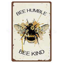 CREATCABIN Metal Tin Sign Bee Humble Bee Kind Retro Vintage Funny Wall Decor Art Mural Hanging Iron Painting for Home Garden Bar Pub Kitchen Living Room Office Garage Poster Plaque, 8 x 12inch