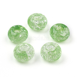 Transparent Knistern Acrylperlen, Großloch perlen, Rondell, Rasen grün, 14x8 mm, Bohrung: 5.5 mm, ca. 510 Stk. / 500 g