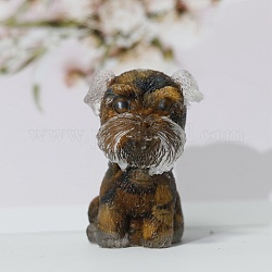 Chip di occhio di tigre naturale e decorazioni per esposizione artigianali in resina, Figurina di cane schnauzer, per l'ornamento feng shui domestico, 42x26x28mm