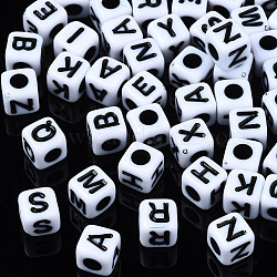 Opake Legierung Perlen, Würfel mit Alphabet, zufällige gemischte Buchstaben, 5x5x5 mm, Bohrung: 2 mm, ca. 5050 Stk. / 500 g