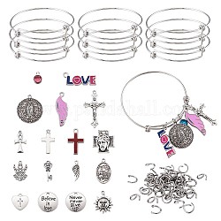 DIY Bracelet Making, with Alloy Pendants, Adjustable 201 Stainless Steel Expandable Bangle Making, 304 Stainless Steel Jump Rings and Glass Charms, Antique Silver & Platinum, 65mm