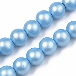 Painted Natural Wood Beads Strands, Round, Light Sky Blue, 15~16x14~15mm, Hole: 3.5~4.5mm, about 25pcs/strand, 14.25 inch~14.33 inch(36.2cm~36.4cm)