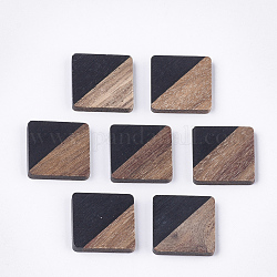 Cabochons en bois de résine et de noyer, carrée, noir, 13.5x13.5x3mm