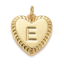 Rack Plating Real 18K Gold Plated Brass Pendants, with Jump Rings, Long-Lasting Plated, Lead Free & Cadmium Free & Nickel Free, Heart with Letter A~Z, Letter.E, 16x15x2.5mm, Jump Ring: 5x0.5mm, 3mm Inner Diameter