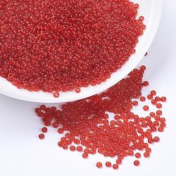 Perline di semi di vetro trasparenti di grado 11/0, tondo, arancio rosso, 2x1.5mm, Foro: 0.8 mm, circa 3000pcs/50g