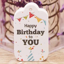Etichette regalo in carta, tag hange, per arti e mestieri, tema del compleanno, rettangolo con la parola buon compleanno a te, bianco, 50x30x0.4mm, Foro: 3 mm