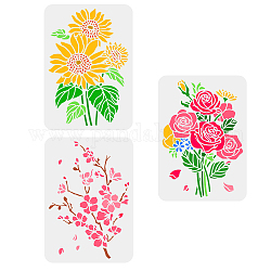 FINGERINSPIRE 3 pcs Sunflowers Painting Stencil 8.3x11.7inch Reusable Roses Drawing Template Cherry Blossom Stencil for Decoration Spring Summer Nature Flower Stencil for Wall Furniture Painting