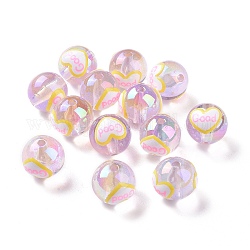Placcatura uv perle acriliche trasparenti iridescenti arcobaleno con smalto, rotondo con la parola buono, cardo, 17mm, Foro: 2.5 mm