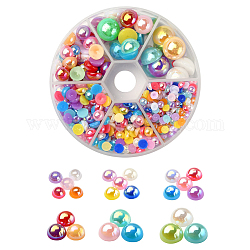 648 Uds. 6 cabujones de perlas de imitación abs de estilo, color de ab chapado, cúpula / medio redondo, color mezclado, 4~12x2~6mm
