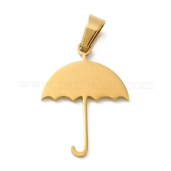 Placage ionique (ip) 304 pendentifs en acier inoxydable, estampillage d'une étiquette vierge, charme de parapluie, or, 27.5x20x1mm, Trou: 6.5x4mm