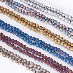 Fili di perle di roccia lavica naturale elettrodeposta sottovuoto, tinto, tondo, colore misto, 4.5~5mm, Foro: 1 mm,circa91pcs/filo, 15.3 pollici (39 cm)