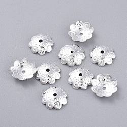 201 Stainless Steel Bead Caps, Multi-Petal, Flower, Silver, 11x3mm, Hole: 1.4mm