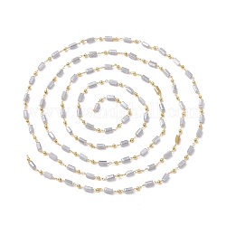 3.28 Feet Handmade Glass Beaded Chains, Soldered, with Brass Findings, Long-Lasting Plated, Real 18K Gold Plated, Cuboid, Light Grey, 4.5x2.5~3x2.5~3mm, 2mm