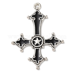 Подвески из сплава , с черной эмалью, античное серебро, крест со звездой, 53.5x38.5x2.5 мм, отверстие : 2.5 мм