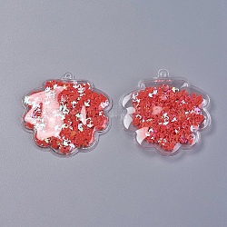 Gros pendentifs en plastique pvc, avec paillette / paillette, coquille, rouge, 60x60x5mm, Trou: 3mm