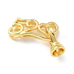 Rack Plating Brass Fold Over Clasps, Cadmium Free & Lead Free, Long-Lasting Plated, Valentine's Day, Number 52 and Heart, Golden, Heart: 21x10x3.5mm, Clasp: 13.5x7x6.5mm, Inner Diameter: 4.3mm