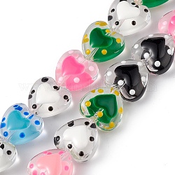 Handmade Lampwork Beads Strands, with Enamel, Heart, Mixed Color, 12x12.5x7mm, Hole: 1mm, about 30pcs/strand, 13.39 inch(34cm)