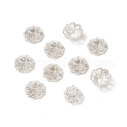 Tappi perline fiore in lega placcata color argento, tappi di perline fantasia, 9x4mm, Foro: 2 mm