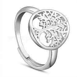 Shegrace 925 anello regolabile in argento sterling placcato rodio, piatta e rotonda con l'albero della vita, platino, misura degli stati uniti 11 1/4 (20.7mm)