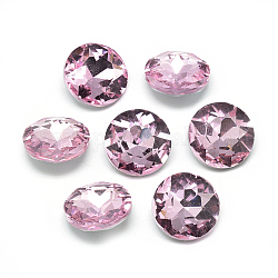 Pointed Back Glass Rhinestone Cabochons, Back Plated, Faceted, Flat Round, Pearl Pink, 14x5.8mm