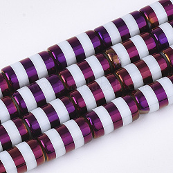 Стеклянные бусины с гальваническим покрытием , столбец с полосой, фиолетовые, 19.5~20x10 мм, отверстие : 1.4 мм, около 15 шт / нитка, 11.81 дюйм (30 см)
