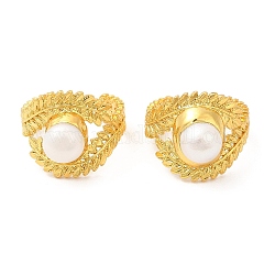 Anillo abierto con perla natural, anillo de rama de hoja de latón para mujer, Plateado de larga duración, dorado, diámetro interior: 21 mm