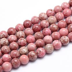 Chapelets de perles en rhodonite naturelle, ronde, 8~8.5mm, Trou: 0.8mm, Environ 49 pcs/chapelet, 15.75 pouce (40 cm)