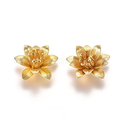 3d tappi di perline di ottone, fiore, multi-petalo, oro, vassoio: 5mm, 16x6.5mm, Foro: 0.8 mm