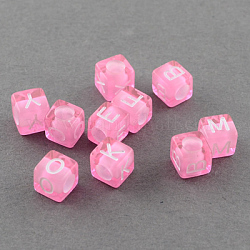 Lettere miste perline cubo acrilico trasparente, foro orizzontale, perla rosa, 6x6x6mm, Foro: 3 mm, circa 3100pcs/500g
