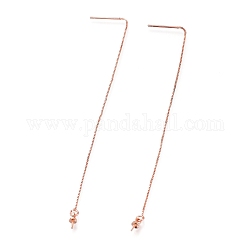 Accessoires de clous d'oreilles en laiton, fil d'oreille, avec chaînes et bélière, pour perle à moitié percée, or rose, 109mm, pin: 0.8 mm
