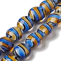 Perles à la main Murano brin, Plat rond avec motif rayé, Dodger bleu, 16x10mm, Trou: 1.2mm, Environ 20 pcs/chapelet, 12.20 pouce (31 cm)