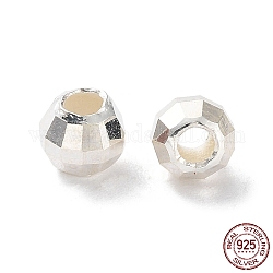 Perles 925 en argent sterling, ronde à facettes, couleur d'argent, 3mm, Trou: 1.2mm