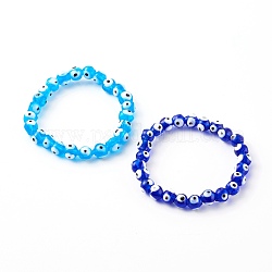 Set di braccialetti elastici con perline e perline malocchio fatti a mano, colore misto, diametro interno: 2-1/4 pollice (5.6 cm), 2 pc / set