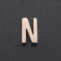 201 charms in acciaio inox, per realizzare semplici collane, Taglio laser, lettera, oro roso, letter.n, 8x5x3mm, Foro: 1.8 mm