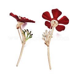 Alfiler de esmalte de flores, insignia de aleación chapada en oro claro para ropa de mochila,  sin plomo níquel, de color rojo oscuro, 68x32.5mm, pin: 0.7 mm