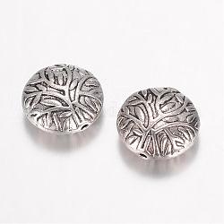 Perline in lega stile tibetano, rotonda e piatta ramo intagliato, argento antico, 11.5x5mm, Foro: 1 mm