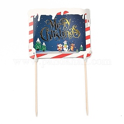 紙の長方形のクリスマスカードケーキインサートカードの装飾  竹の棒で  クリスマスケーキの装飾用  カラフル  202mm