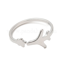 304 Stainless Steel Star & Airplane Open Cuff Ring for Women, Stainless Steel Color, US Size 6(16.5mm)