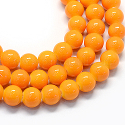 Granos de cuentas redondas de vidrio pintado para hornear, naranja, 10~10.5mm, agujero: 1.5 mm, aproximamente 85 pcs / cadena, 31.4 pulgada