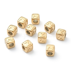 304 perline europei in acciaio inox, perline con foro grande, foro orizzontale, cubo con lettera, oro, letter.z, 8x8x8mm, Foro: 4 mm
