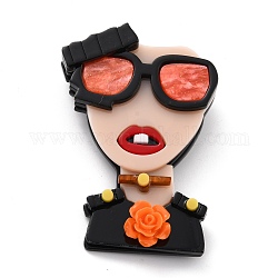 Модная девушка в очках брошь, Креативная акриловая защитная булавка для рюкзака, чёрные, 64x44x11 мм, контактный: 0.6 mm