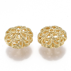 Brass Filigree Beads, Rondelle, Nickel Free, Real 18K Gold Plated, 17x10mm, Hole: 1.8mm